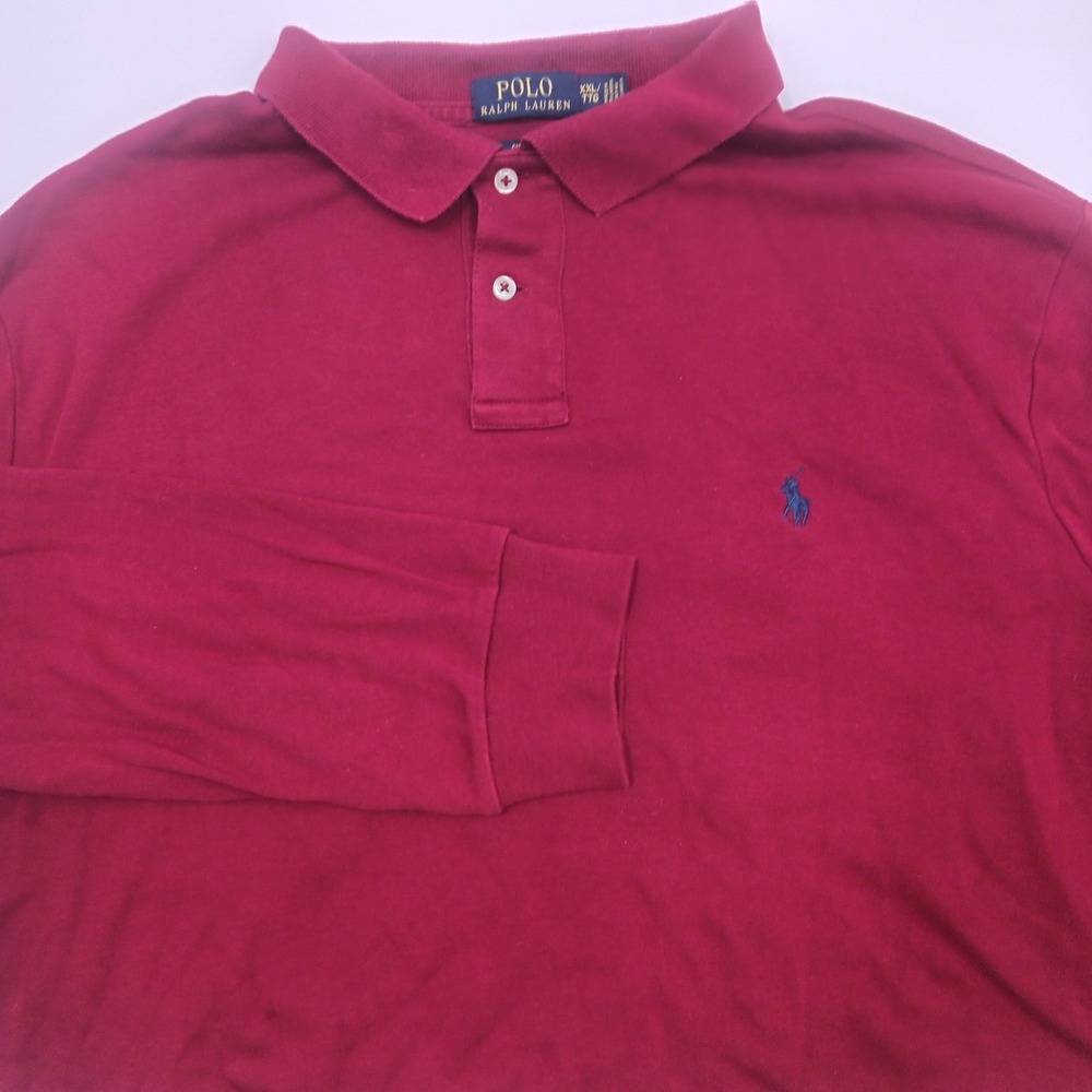 Polo Ralph Lauren Mens XXL Custom Fit Long Sleeve Polo Shirt Burgundy Red Cotton